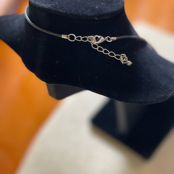 Silver Circular Pendant on Black Cord Necklace 10" with Lobster Claw Closure - Picture 4 of 4